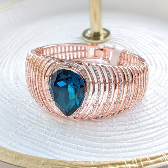Rose Gold Plated Blue Crystal Opulence Bracelet - Picture 4 of 10